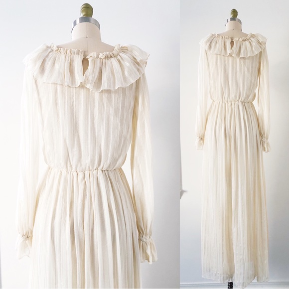 SOLD vintage • 70s cream maxi dress striped boho peasant fairy coquette bride - Picture 11 of 13